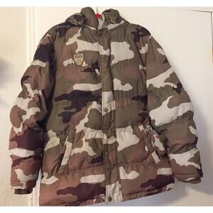 Camo Puff Jacket Boys Xl 16/18 Back Security Pocket Detach Hood Earphone Holder